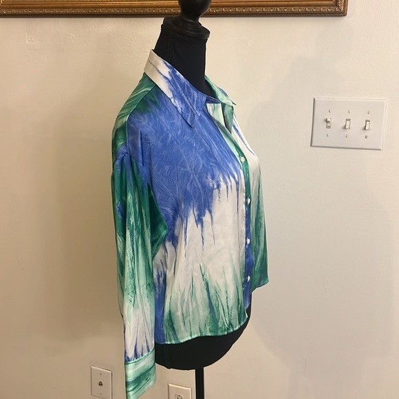 Zara Watercolor Button Down Blouse, Sz. S. - Picture 4 of 13
